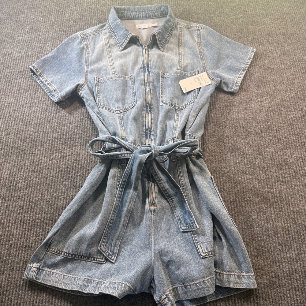 Good American Denim Romper Women S Indigo Stretch Utility Festival Casual NWT